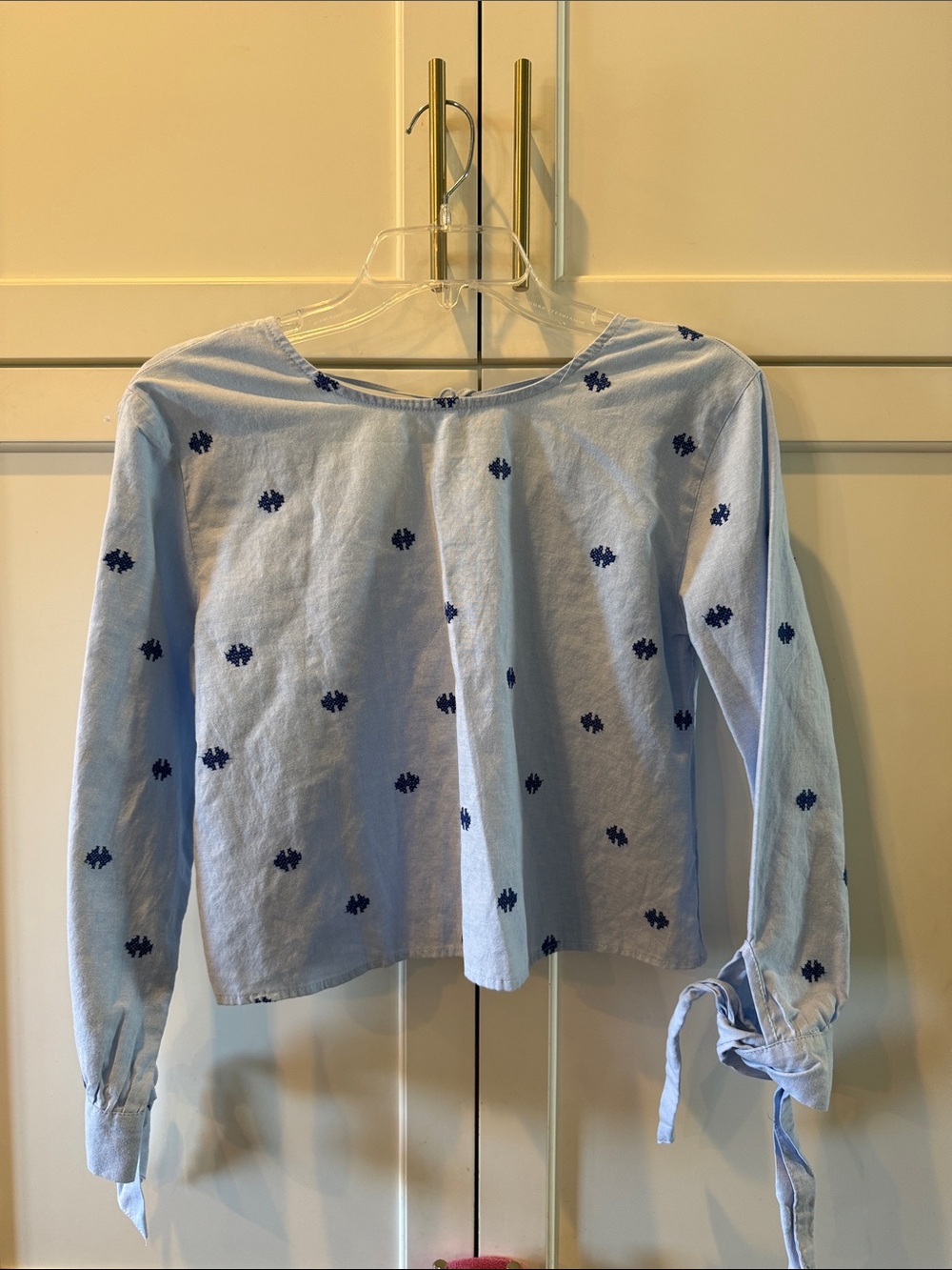 Rebellion Light Blue Crop Top with Navy Embroidered Dots medium